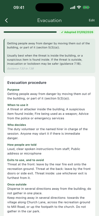 Evacuation procedure